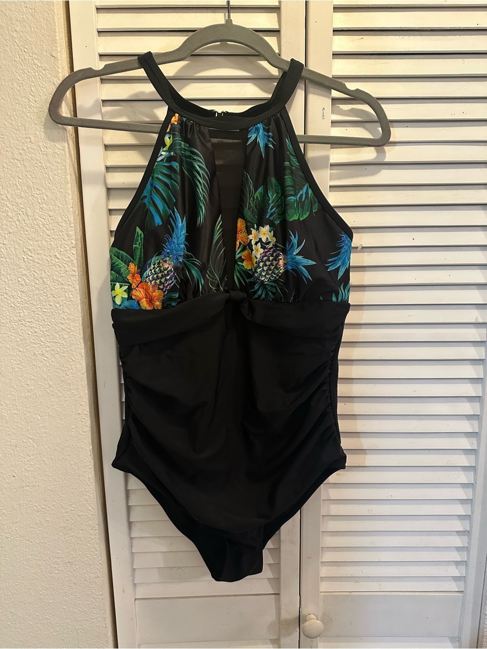 Black Tropical Print Women’s One-Piece Swimsuit